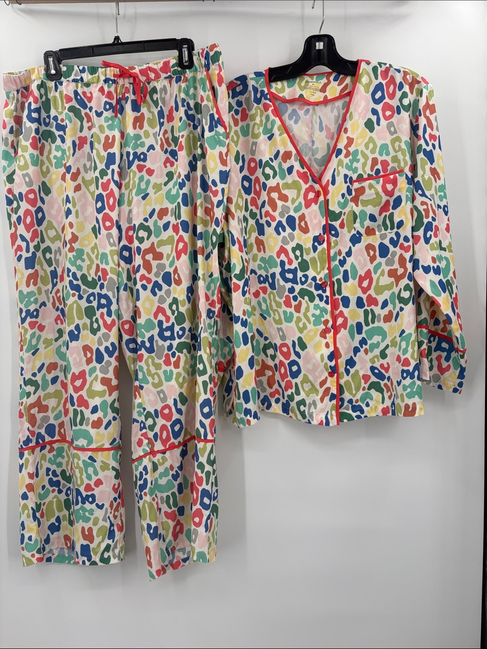 summersalt Multicolor Leopard-Print Pajama Set with Coral Trim Size XL